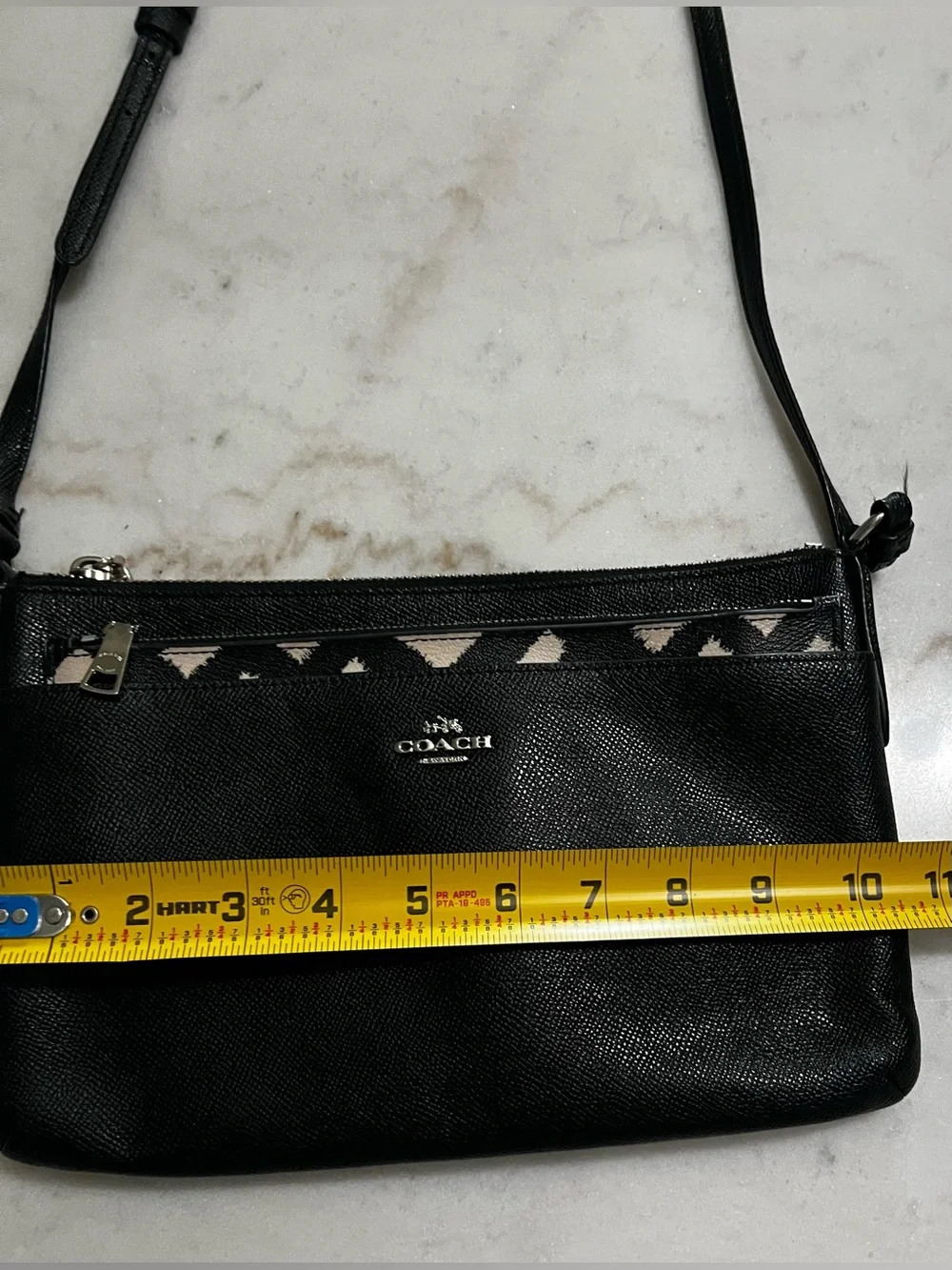 Coach East/West Leather Crossbody With Pop Up Black White Crisscross Print Pouch